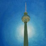 Berlin, Berliner, Fernsehturm, Turm, Gegenlicht, Sonne, Himmel, Stadt, Großstadt, Millionenstadt,