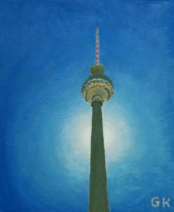 Berlin, Berliner, Fernsehturm, Turm, Gegenlicht, Sonne, Himmel, Stadt, Großstadt, Millionenstadt,